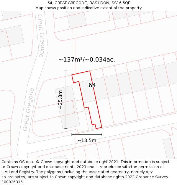 64, GREAT GREGORIE, BASILDON, SS16 5QE: Plot and title map