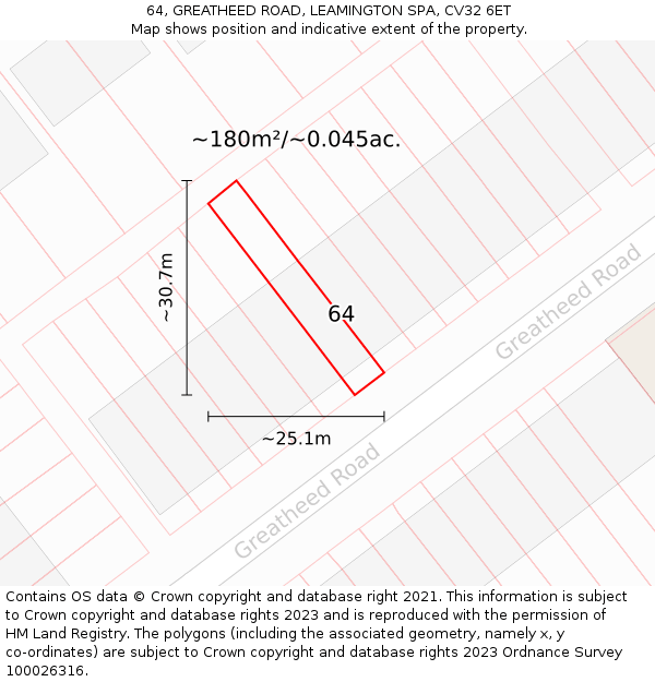 64, GREATHEED ROAD, LEAMINGTON SPA, CV32 6ET: Plot and title map