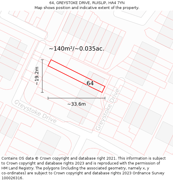 64, GREYSTOKE DRIVE, RUISLIP, HA4 7YN: Plot and title map