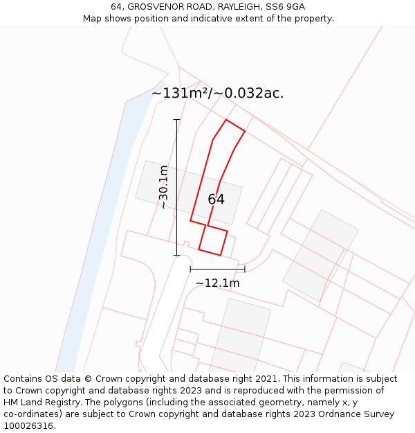 64, GROSVENOR ROAD, RAYLEIGH, SS6 9GA: Plot and title map