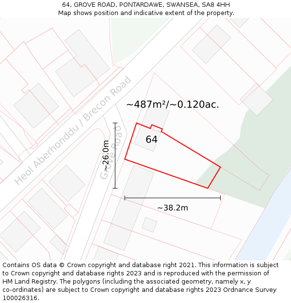 64, GROVE ROAD, PONTARDAWE, SWANSEA, SA8 4HH: Plot and title map