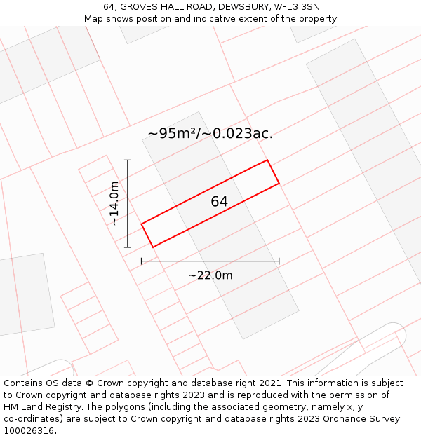 64, GROVES HALL ROAD, DEWSBURY, WF13 3SN: Plot and title map