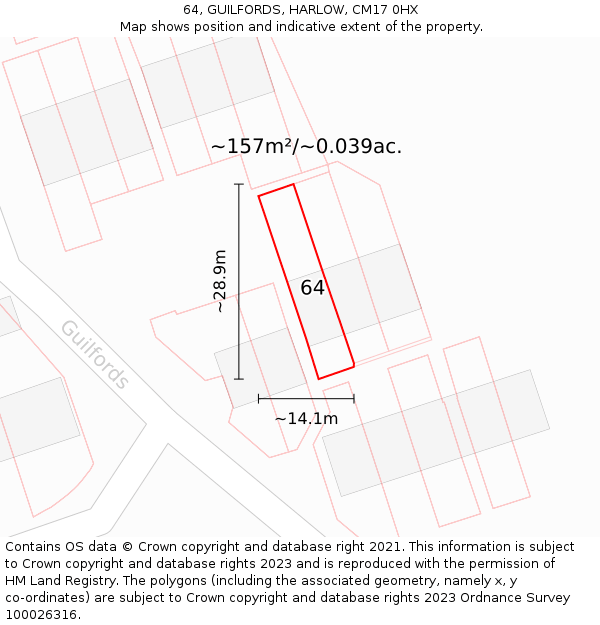 64, GUILFORDS, HARLOW, CM17 0HX: Plot and title map