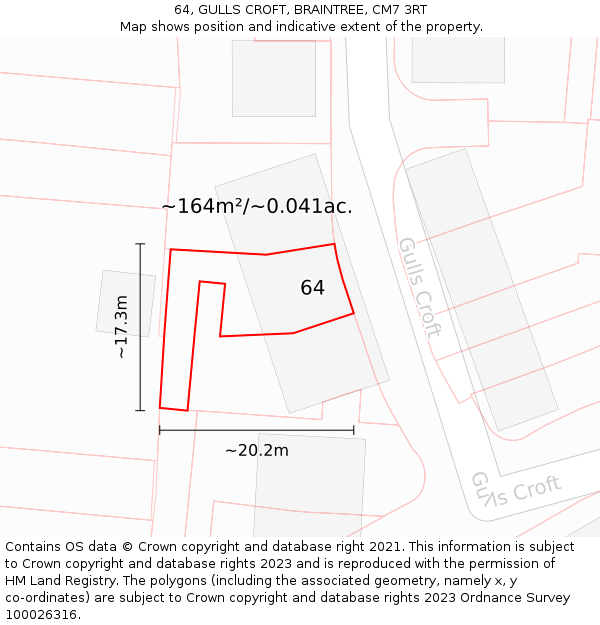64, GULLS CROFT, BRAINTREE, CM7 3RT: Plot and title map