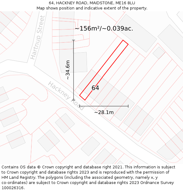 64, HACKNEY ROAD, MAIDSTONE, ME16 8LU: Plot and title map