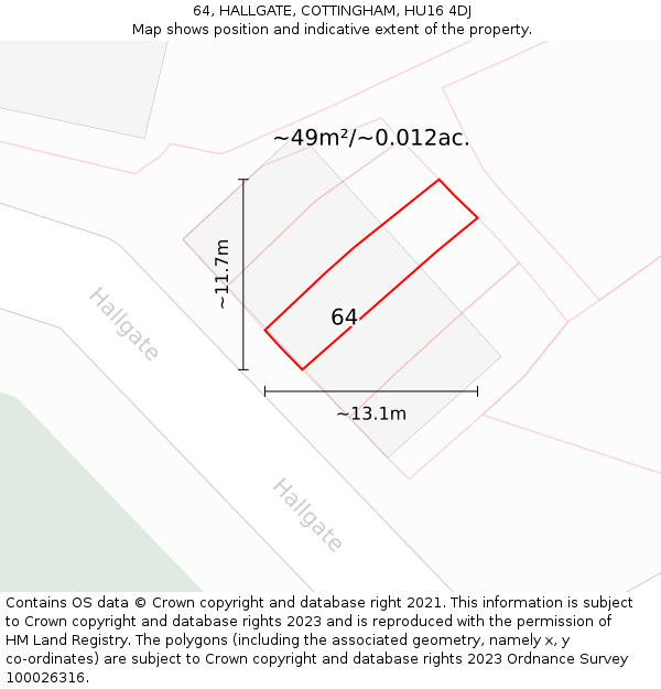 64, HALLGATE, COTTINGHAM, HU16 4DJ: Plot and title map