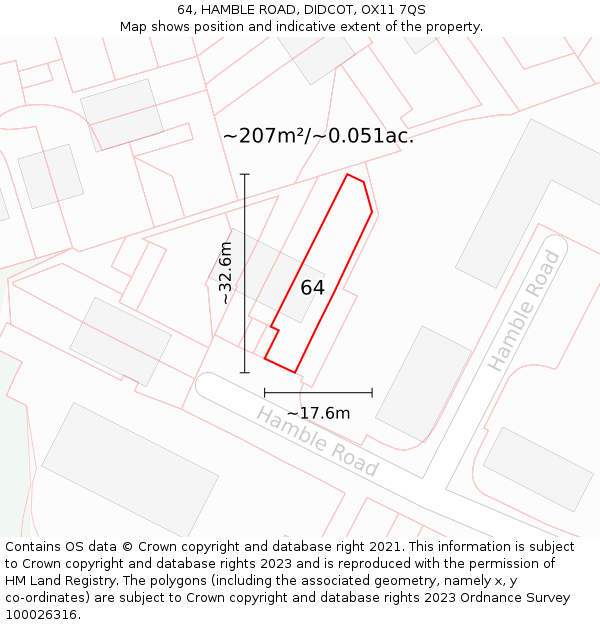 64, HAMBLE ROAD, DIDCOT, OX11 7QS: Plot and title map