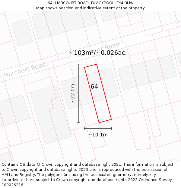64, HARCOURT ROAD, BLACKPOOL, FY4 3HW: Plot and title map