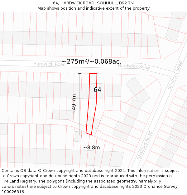 64, HARDWICK ROAD, SOLIHULL, B92 7NJ: Plot and title map