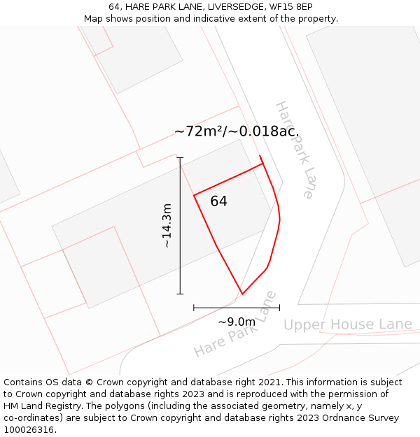 64, HARE PARK LANE, LIVERSEDGE, WF15 8EP: Plot and title map