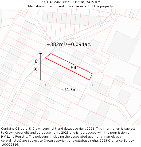 64, HARMAN DRIVE, SIDCUP, DA15 8LY: Plot and title map