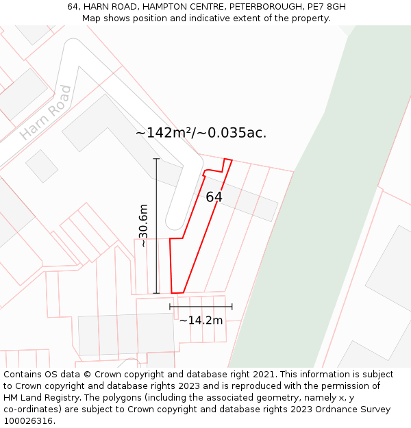 64, HARN ROAD, HAMPTON CENTRE, PETERBOROUGH, PE7 8GH: Plot and title map