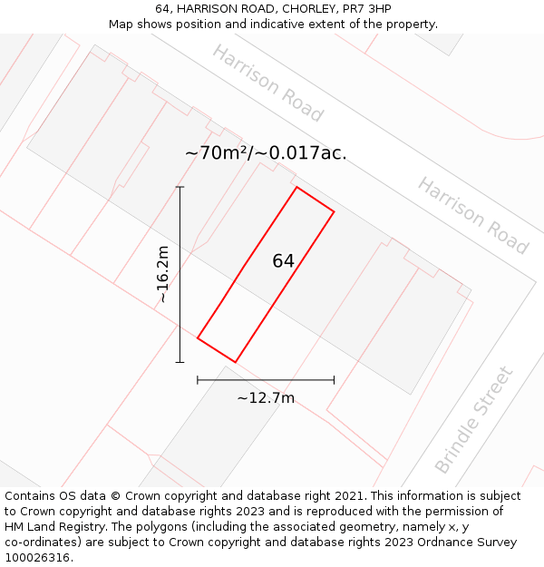 64, HARRISON ROAD, CHORLEY, PR7 3HP: Plot and title map