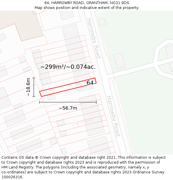 64, HARROWBY ROAD, GRANTHAM, NG31 9DS: Plot and title map