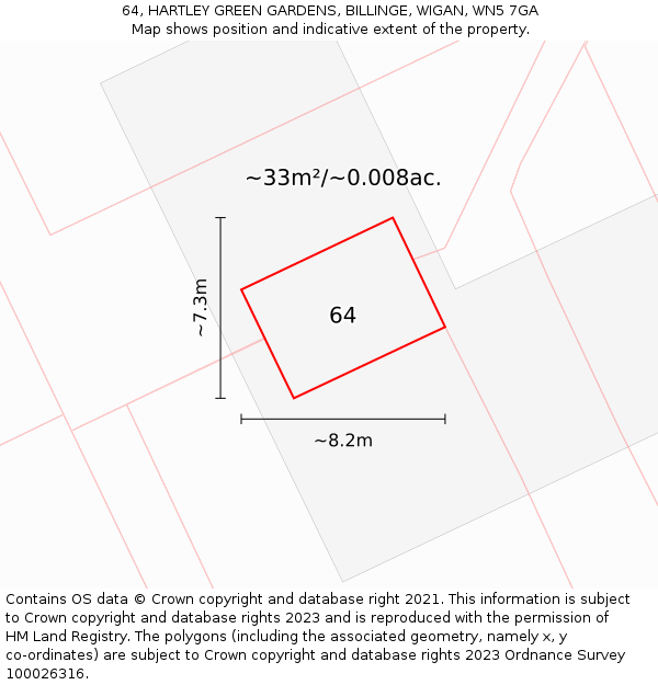 64, HARTLEY GREEN GARDENS, BILLINGE, WIGAN, WN5 7GA: Plot and title map
