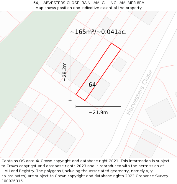 64, HARVESTERS CLOSE, RAINHAM, GILLINGHAM, ME8 8PA: Plot and title map