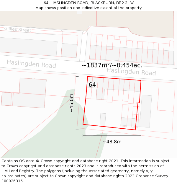 64, HASLINGDEN ROAD, BLACKBURN, BB2 3HW: Plot and title map