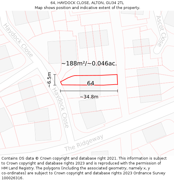 64, HAYDOCK CLOSE, ALTON, GU34 2TL: Plot and title map