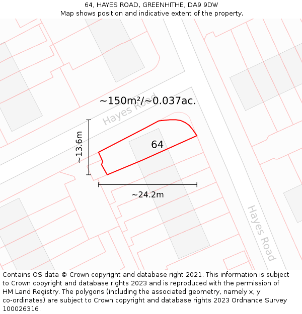 64, HAYES ROAD, GREENHITHE, DA9 9DW: Plot and title map