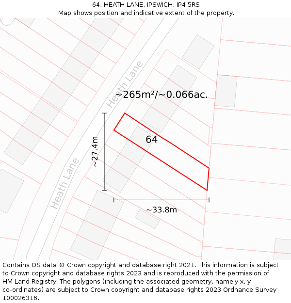 64, HEATH LANE, IPSWICH, IP4 5RS: Plot and title map