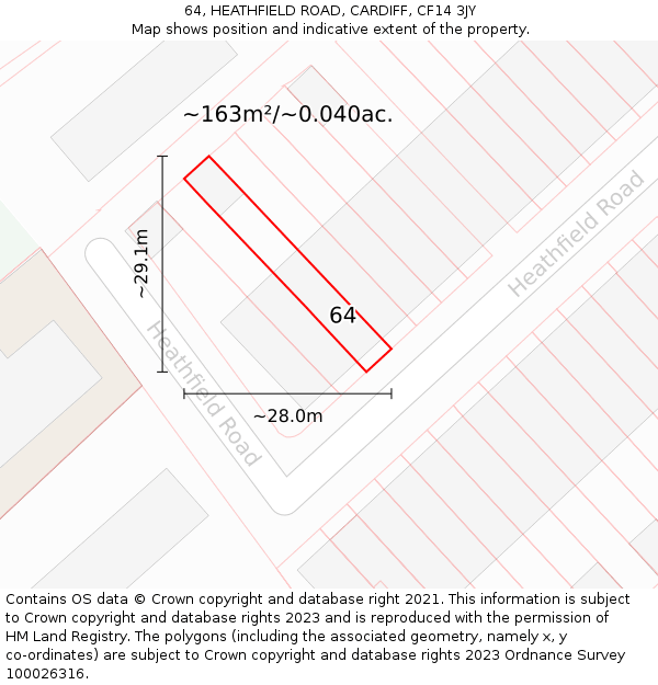 64, HEATHFIELD ROAD, CARDIFF, CF14 3JY: Plot and title map
