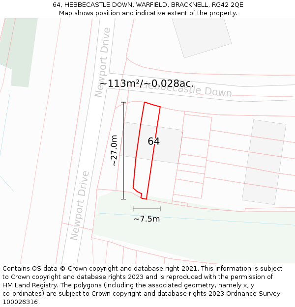 64, HEBBECASTLE DOWN, WARFIELD, BRACKNELL, RG42 2QE: Plot and title map