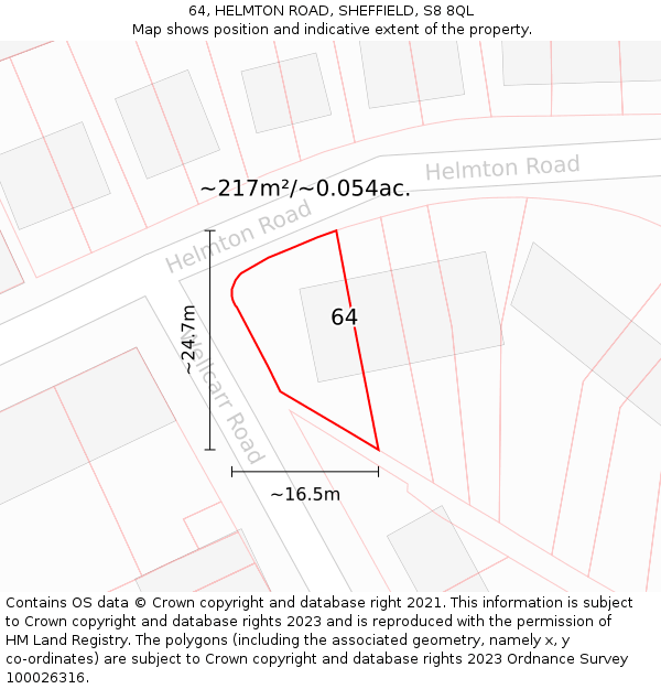 64, HELMTON ROAD, SHEFFIELD, S8 8QL: Plot and title map
