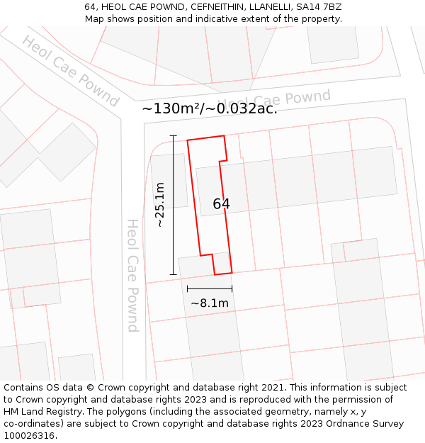 64, HEOL CAE POWND, CEFNEITHIN, LLANELLI, SA14 7BZ: Plot and title map