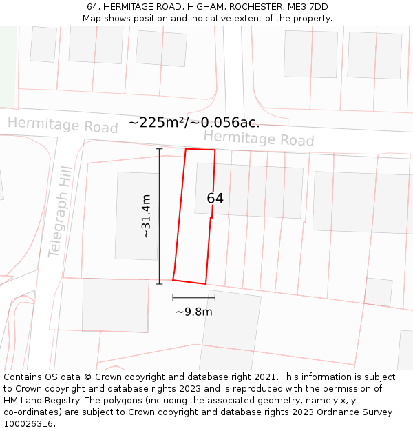 64, HERMITAGE ROAD, HIGHAM, ROCHESTER, ME3 7DD: Plot and title map