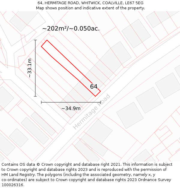 64, HERMITAGE ROAD, WHITWICK, COALVILLE, LE67 5EG: Plot and title map