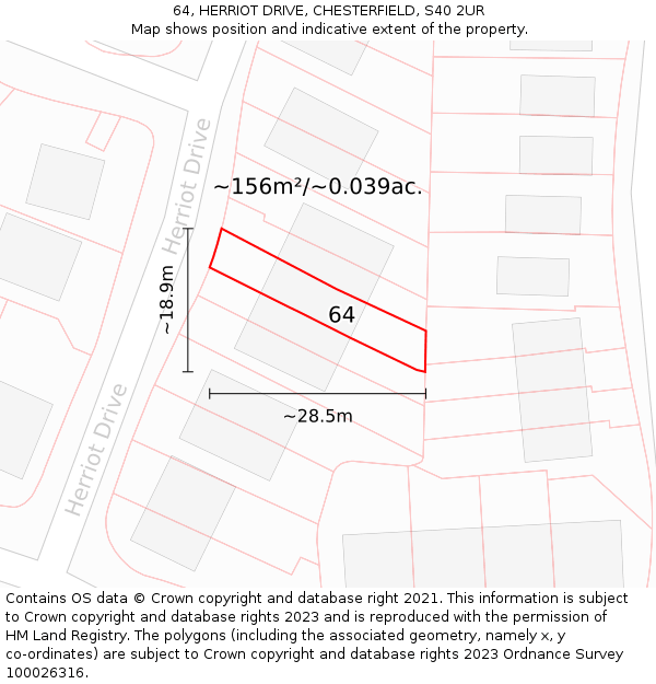 64, HERRIOT DRIVE, CHESTERFIELD, S40 2UR: Plot and title map