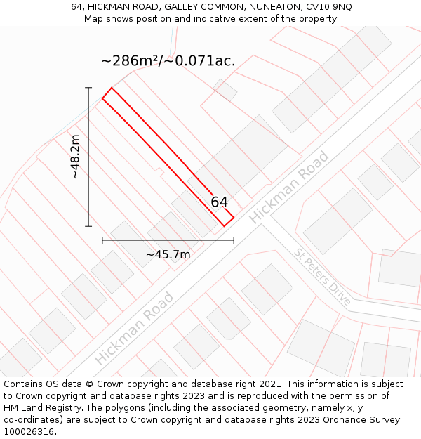 64, HICKMAN ROAD, GALLEY COMMON, NUNEATON, CV10 9NQ: Plot and title map