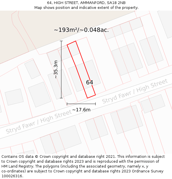 64, HIGH STREET, AMMANFORD, SA18 2NB: Plot and title map