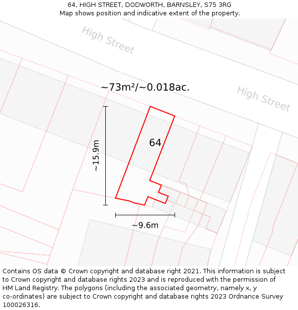 64, HIGH STREET, DODWORTH, BARNSLEY, S75 3RG: Plot and title map