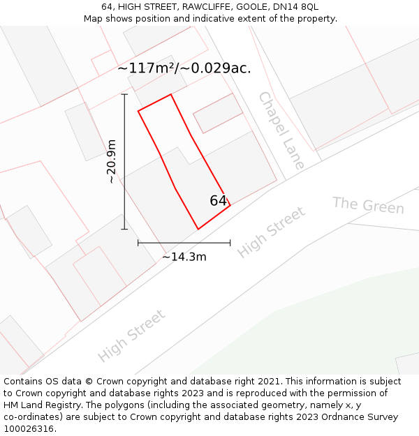64, HIGH STREET, RAWCLIFFE, GOOLE, DN14 8QL: Plot and title map