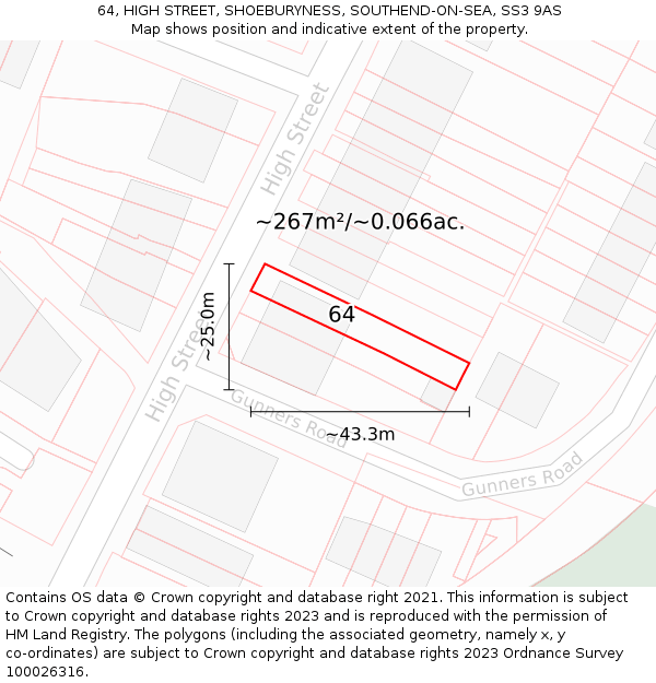 64, HIGH STREET, SHOEBURYNESS, SOUTHEND-ON-SEA, SS3 9AS: Plot and title map