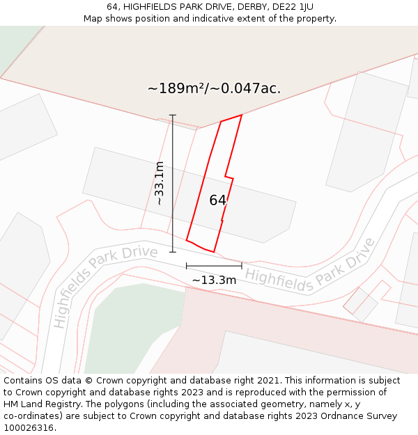 64, HIGHFIELDS PARK DRIVE, DERBY, DE22 1JU: Plot and title map