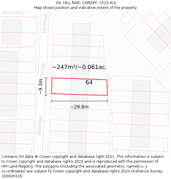 64, HILL RISE, CARDIFF, CF23 6UJ: Plot and title map
