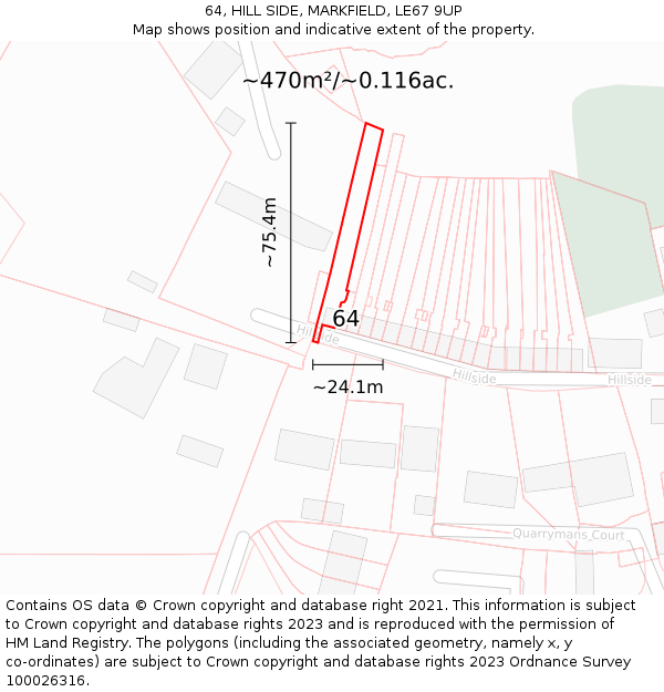 64, HILL SIDE, MARKFIELD, LE67 9UP: Plot and title map