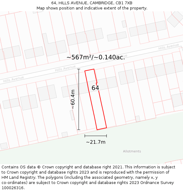 64, HILLS AVENUE, CAMBRIDGE, CB1 7XB: Plot and title map