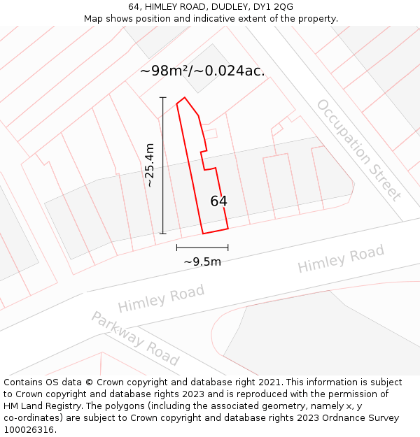 64, HIMLEY ROAD, DUDLEY, DY1 2QG: Plot and title map