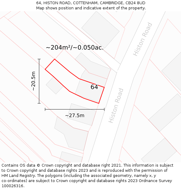 64, HISTON ROAD, COTTENHAM, CAMBRIDGE, CB24 8UD: Plot and title map