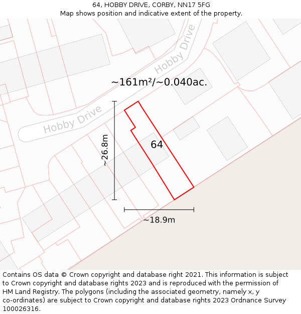 64, HOBBY DRIVE, CORBY, NN17 5FG: Plot and title map