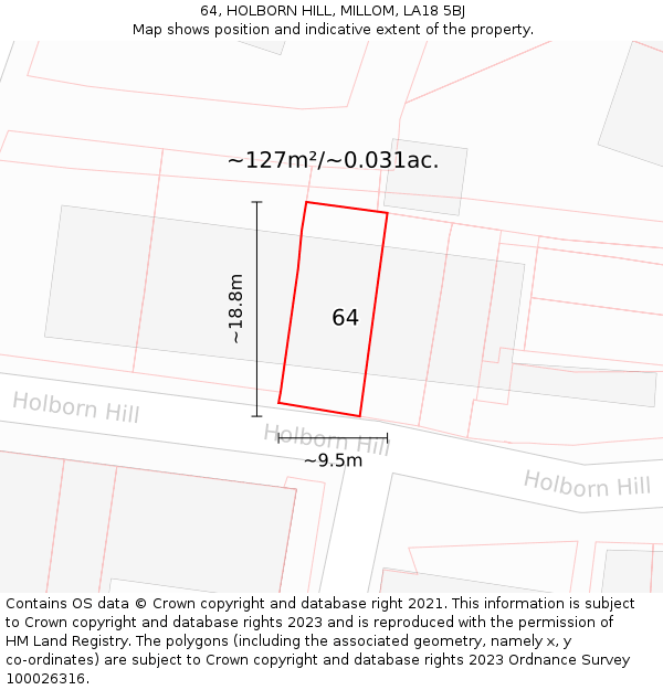 64, HOLBORN HILL, MILLOM, LA18 5BJ: Plot and title map