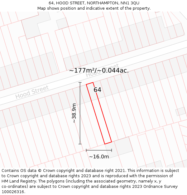 64, HOOD STREET, NORTHAMPTON, NN1 3QU: Plot and title map