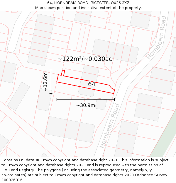 64, HORNBEAM ROAD, BICESTER, OX26 3XZ: Plot and title map