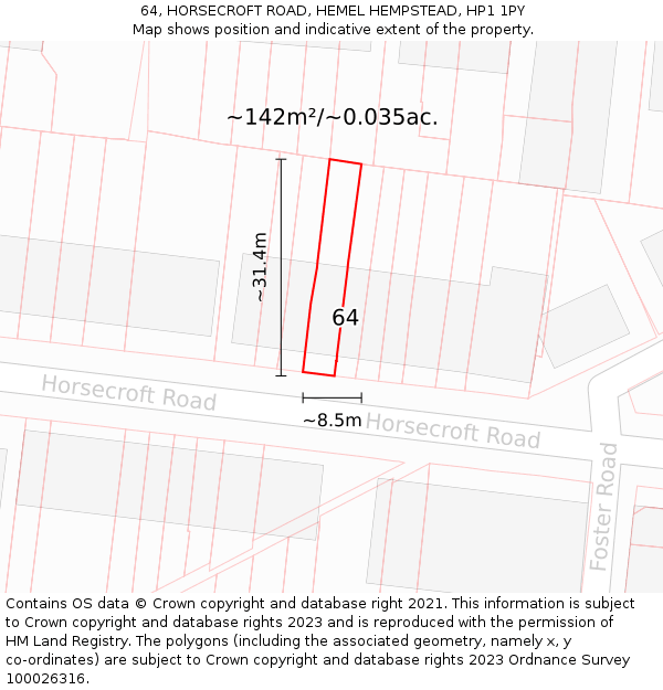 64, HORSECROFT ROAD, HEMEL HEMPSTEAD, HP1 1PY: Plot and title map