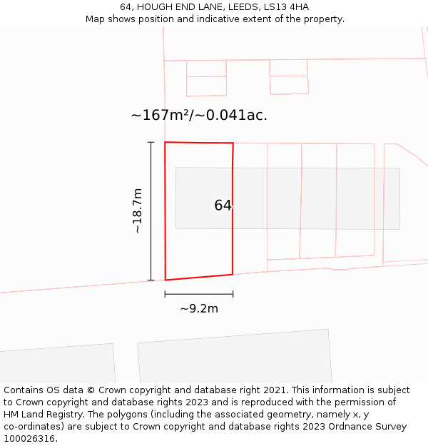 64, HOUGH END LANE, LEEDS, LS13 4HA: Plot and title map