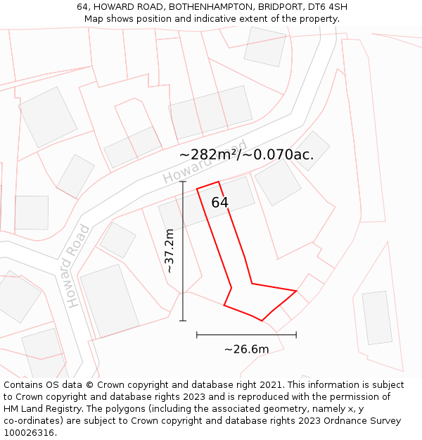 64, HOWARD ROAD, BOTHENHAMPTON, BRIDPORT, DT6 4SH: Plot and title map