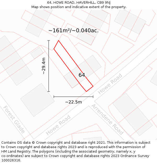 64, HOWE ROAD, HAVERHILL, CB9 9NJ: Plot and title map